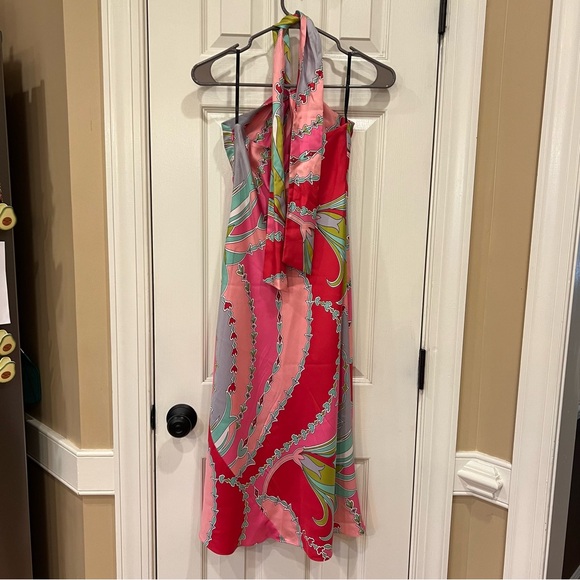 VTG Laundry by Shelli Segal 100% Silk Halter Midi Dress Pink Paisley Floral 4 - Picture 10 of 11
